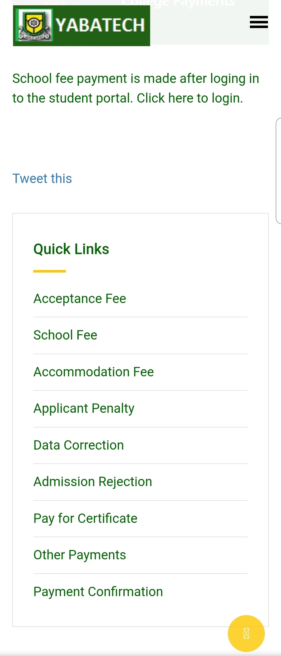 Yabatech YABATECH Acceptance and School Fees, Dues for B.Sc, ND/HND, Part-time ...